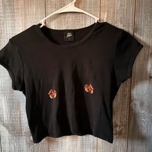 Hell babes Chic Black Crop Top with Graphic Design